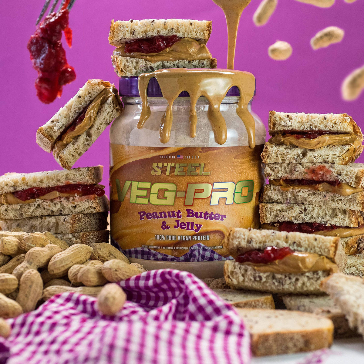 Steel Supplements Veg-PRO | Vegan Protein Powder, Peanut Butter & Jelly | 25 Servings