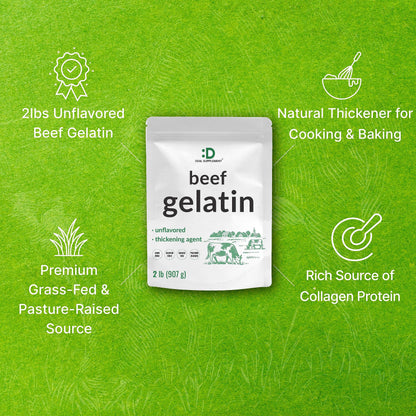 Unflavored Beef Gelatin Powder, 1lb – Grass Fed & Pasture Raised Bovine – Natural Thickener & Stabilizer for Cooking & Baking – High Collagen Protein Source – Non-GMO, Keto Friendly