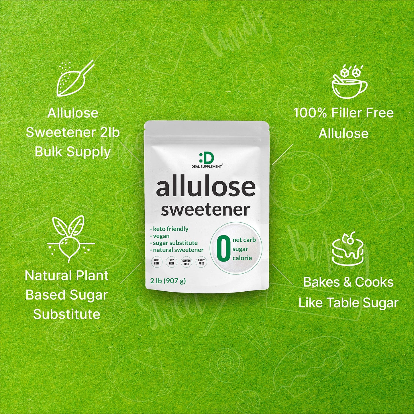 Allulose Sweetener 6 Pounds – Natural Sugar Substitutes, No Aftertaste – Keto Friendly, Vegan, Zero Net Carb, Zero Calorie – Great for Cooking & Baking