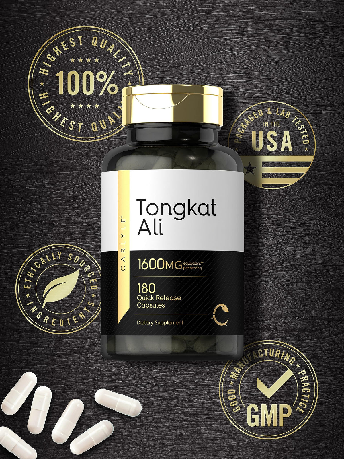 Carlyle Tongkat Ali | 180 Quick Release Capsules | 1,600mg | Non-GMO and Gluten Free