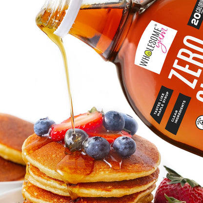 Wholesome Yum Zero Sugar Maple Syrup, Monk Fruit Allulose Keto Maple Syrup | Natural Sugar Free Pancake Syrup. Low Carb, Gluten-Free, Vegan, Non GMO, No Erythritol, No Aftertaste (12 fl oz Glass Bottle)