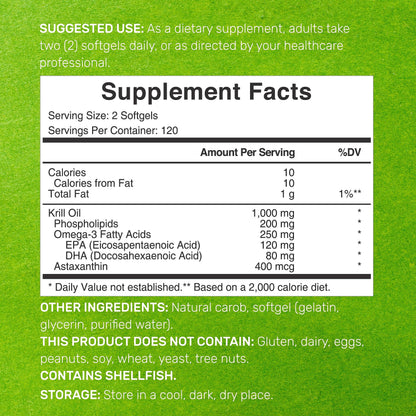 DEAL SUPPLEMENT Antarctic Krill Oil, 1,000mg Per Serving, 240 Softgels – Mercury Free, No Fishy Taste – Rich in Omega-3s, EPA, DHA, Astaxanthin, & Phospholipids – Non-GMO, No Gluten
