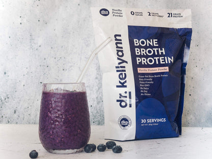 Dr. Kellyann Bone Broth Protein Powder, Vanilla (30 Servings) - Protein 21g, 2g Net Carbs